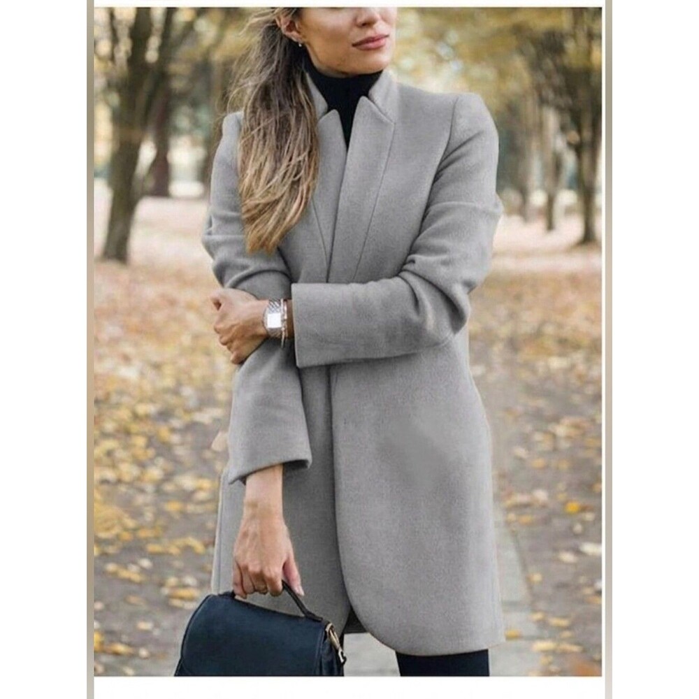 Kwoki Fashion Pea Coat Ash Gray Open Front Chic Fashion Workwear Streetwear XL